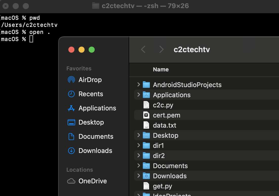 Open current working directory (pwd) in Finder using Terminal
